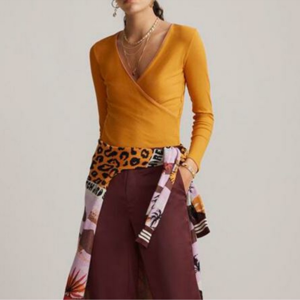 Scotch & Soda ribbed wrap top mustard yellow size large